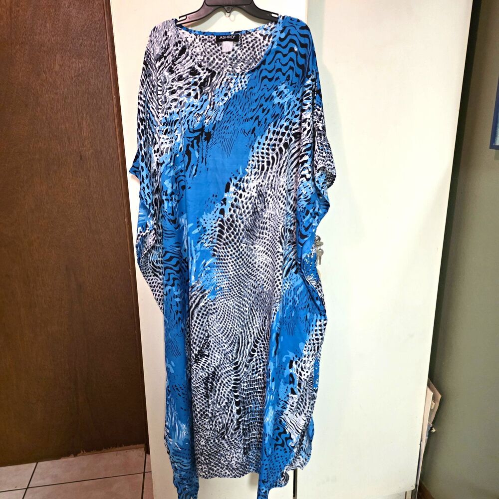 ASHRO Women’s Animal Print Knit Dress Scoop Neck Short Sleeve Pullover One Size